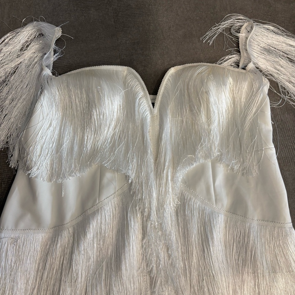 Giffniseti Off the Shoulder White Fringe Mini Dress 4XL - Picture 4 of 5